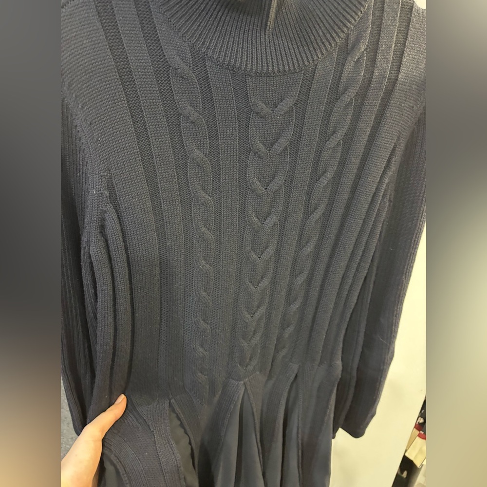 Navy Cable Knit Turtleneck Sweater knee length dress